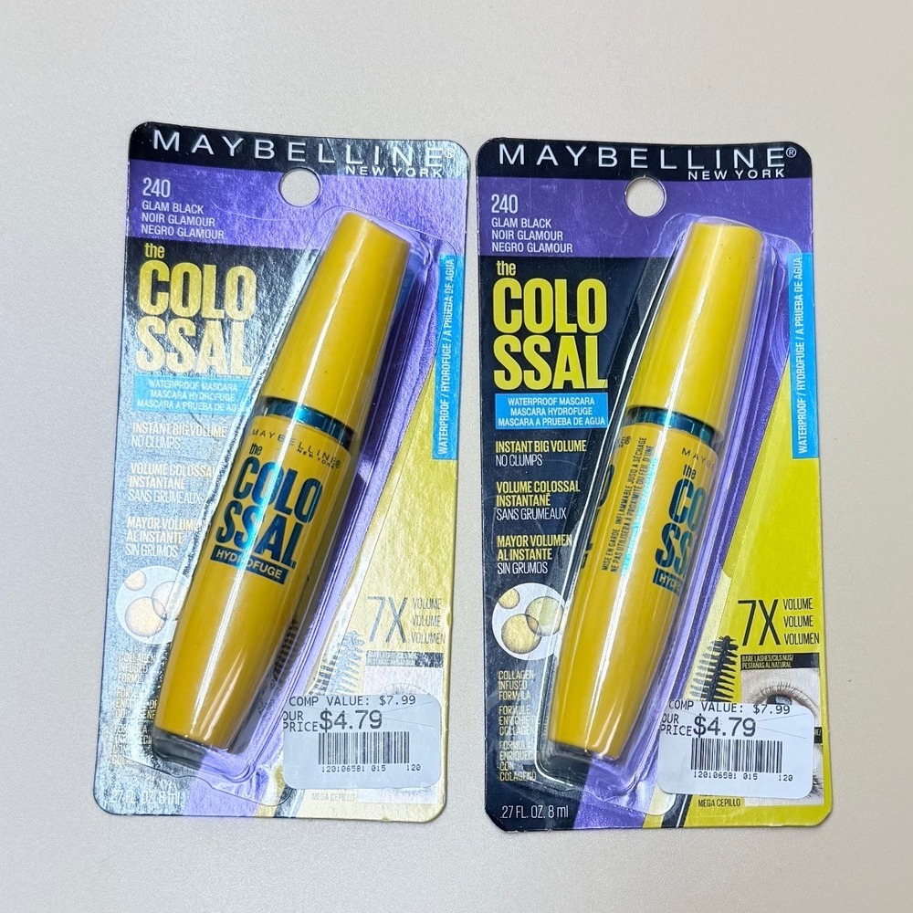 Maybelline The Colossal Waterproof Mascara 240 Glam Black Lot of 2 New